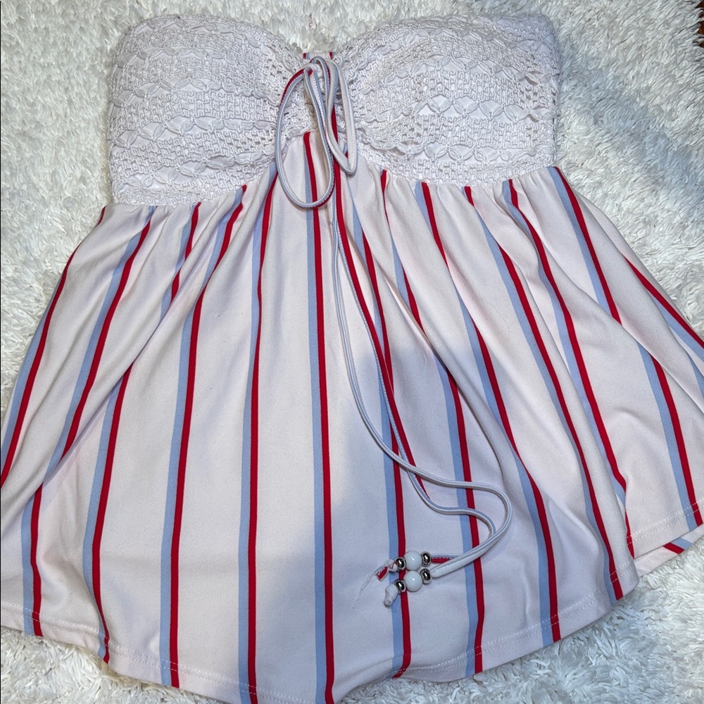 No Boundaries white and Red Striped Tank Top